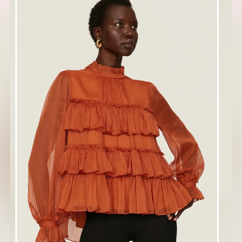Adam Lippes Orange Tiered Ruffle Top Size 2 - Picture 3 of 9